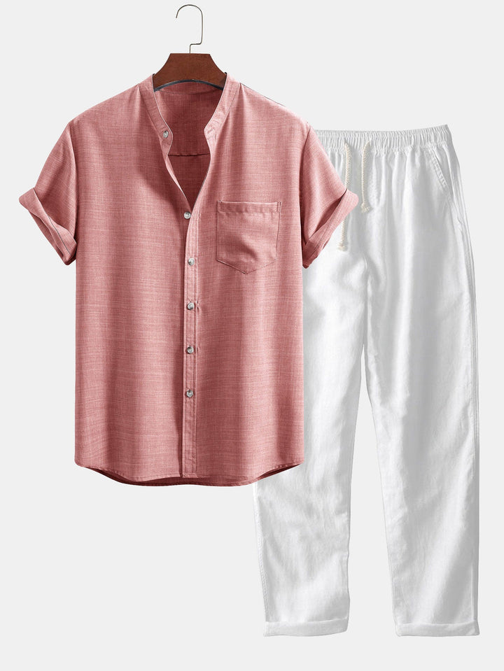 Men’s Short-Sleeve Set – Stand-Up Collar & Breathable Fit