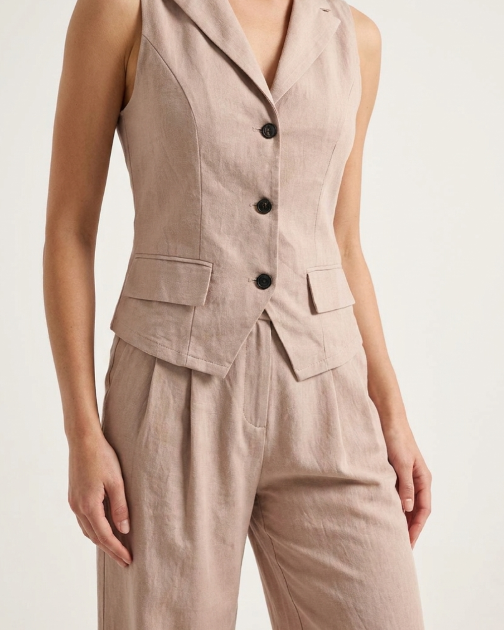 Women's Two-Piece Set with V-Neck and Buttons