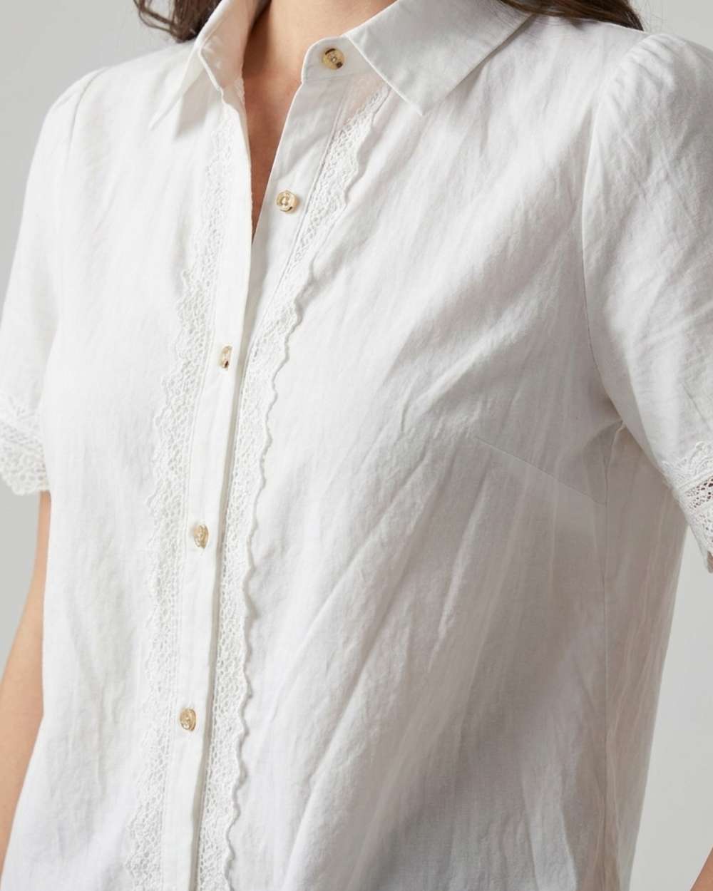 Vintage-Inspired Lace Trim White Blouse