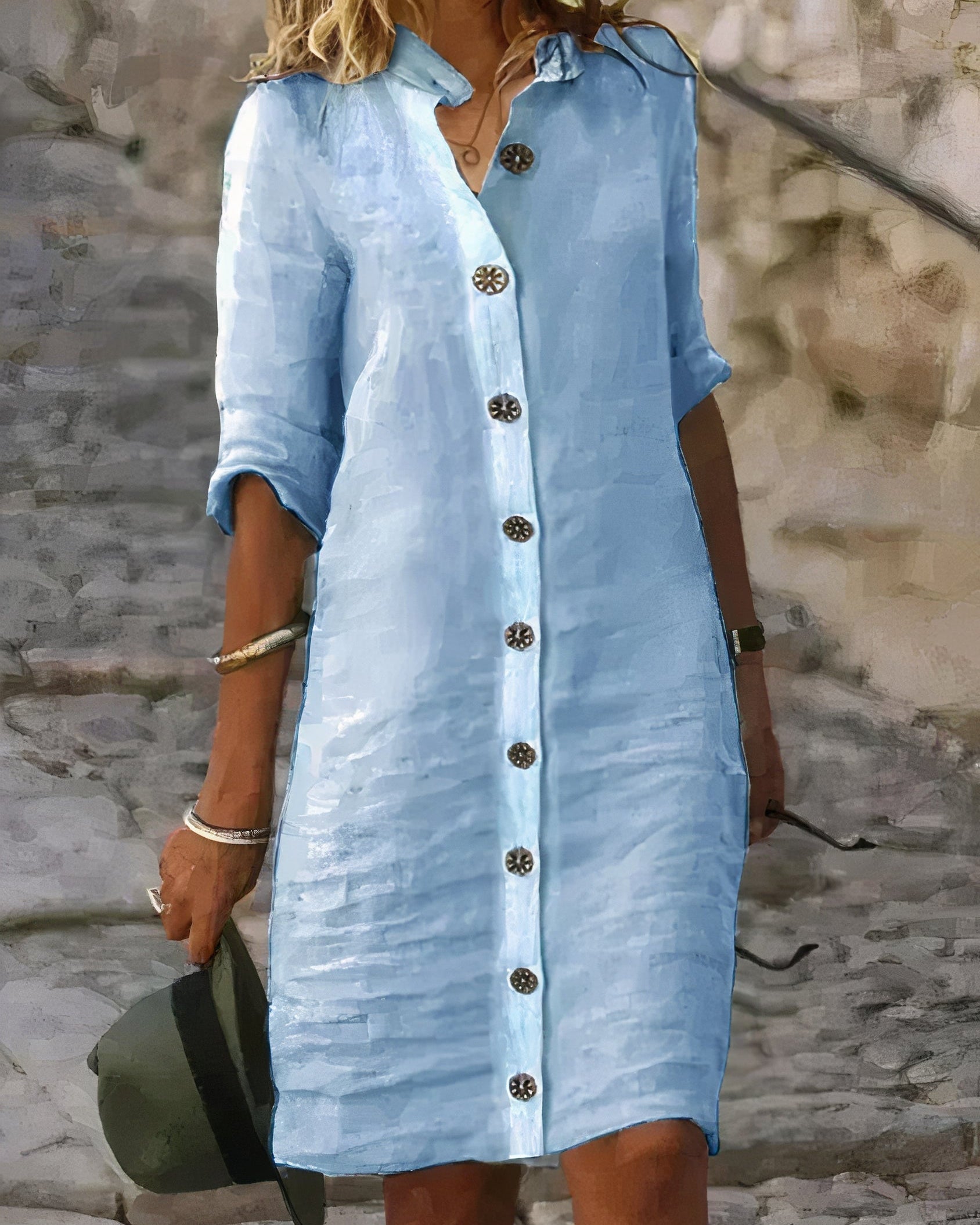 Women’s Button-Up Shirt Dress with Relaxed Fit and Collar