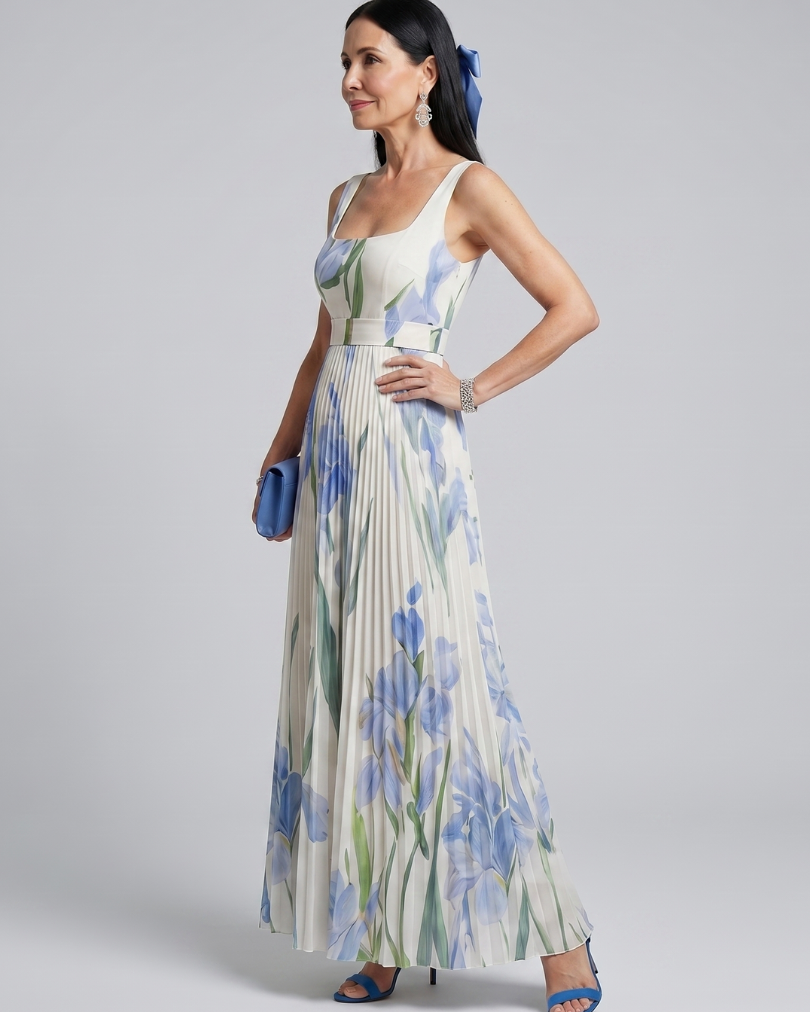 Ophelia | Sleeveless Square Neck Floral Print Midi Dress