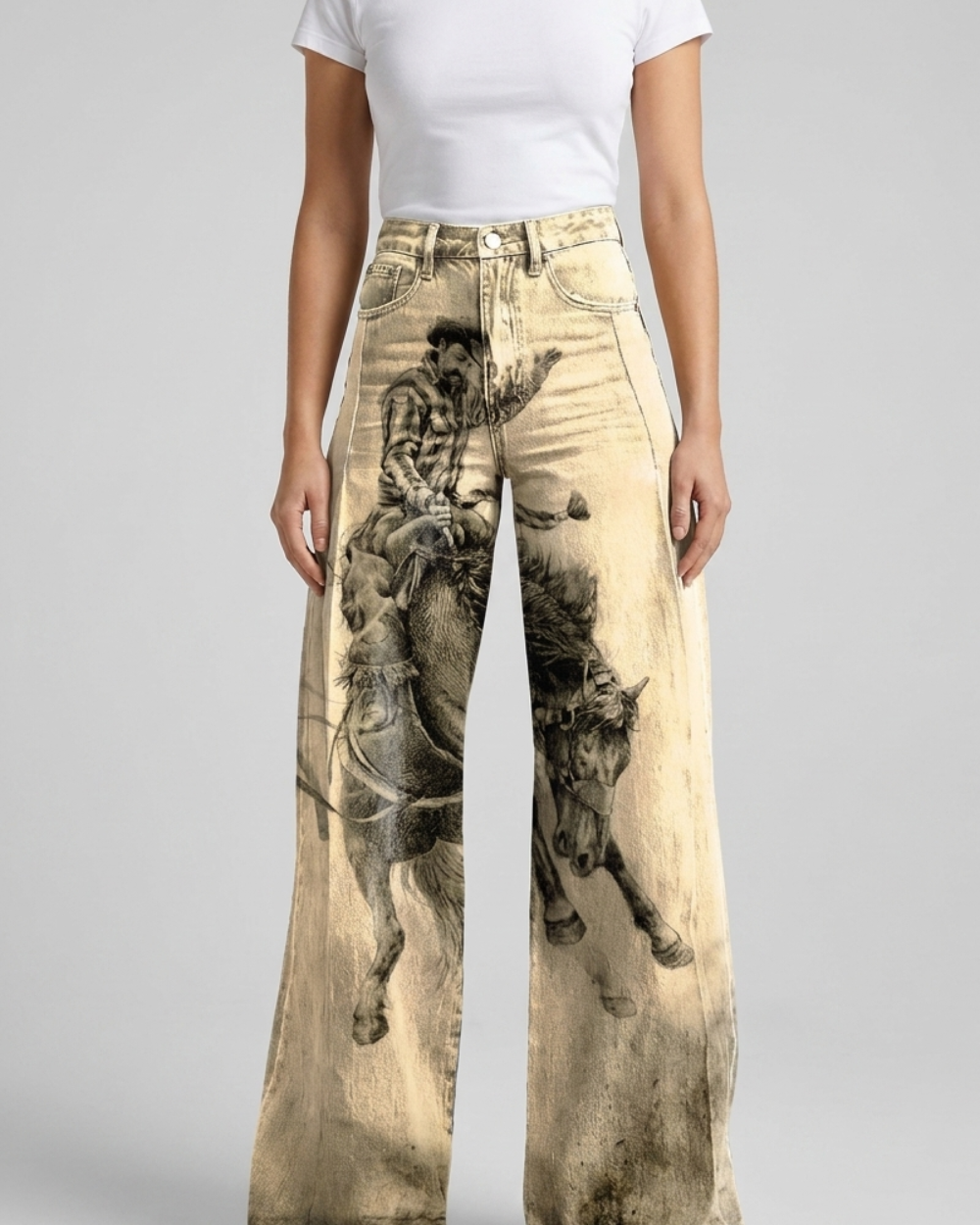 Trendy Wide-Leg Jeans with Pattern