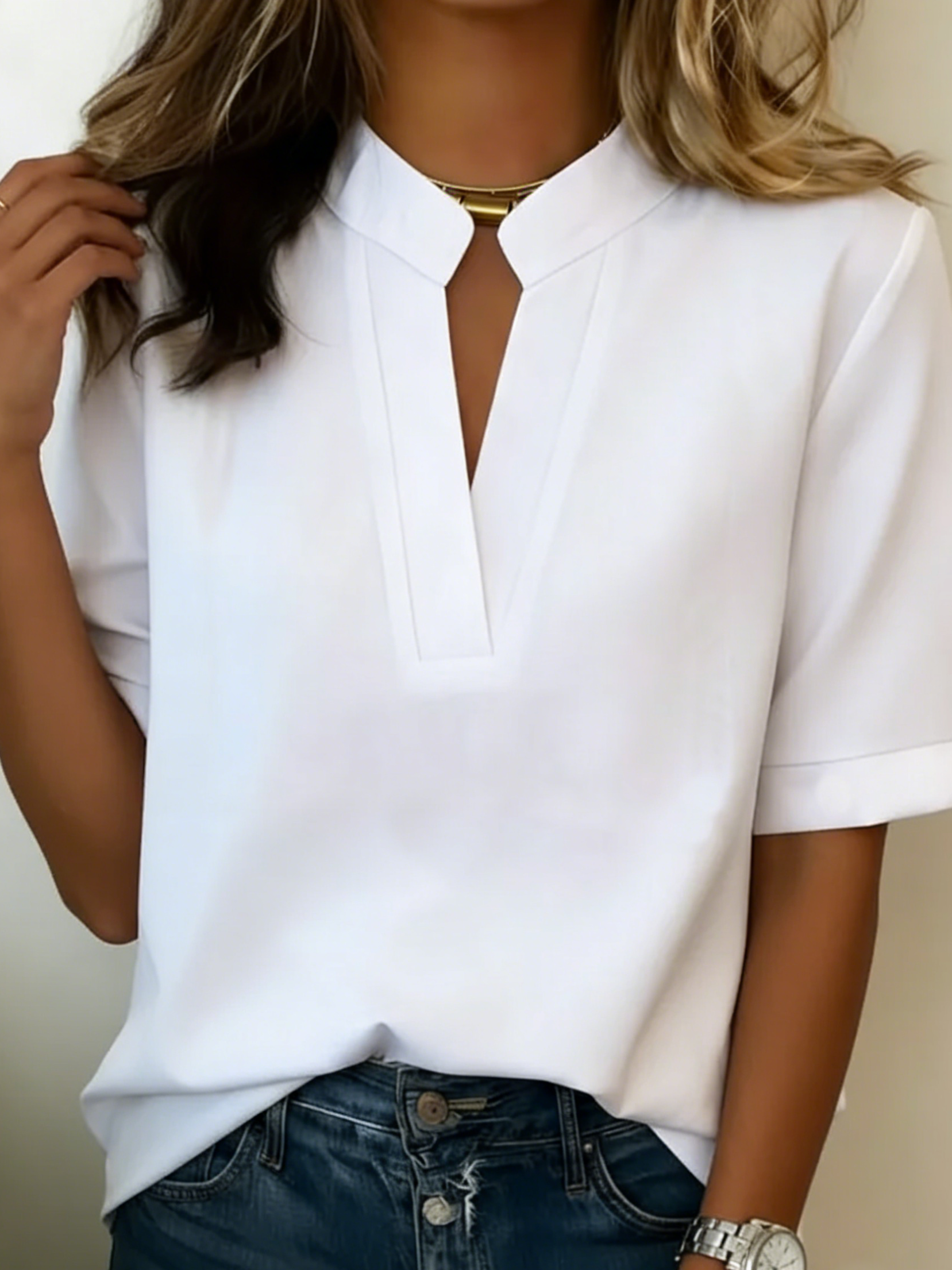 Aivee | Loose Short Sleeve Top Made of Cotton-Linen Blend