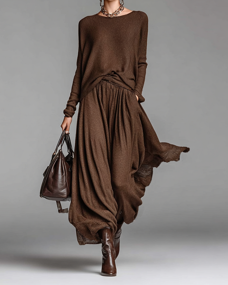 Women’s Sweater and Skirt Set with Round Neckline