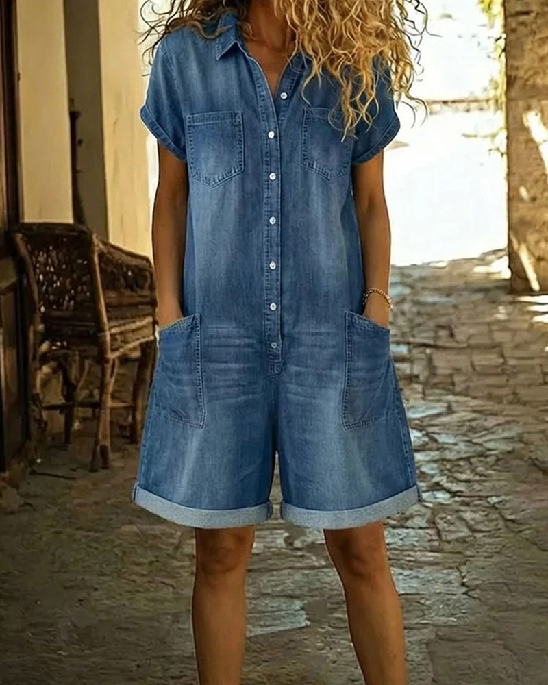 Denim Capri Jumpsuit