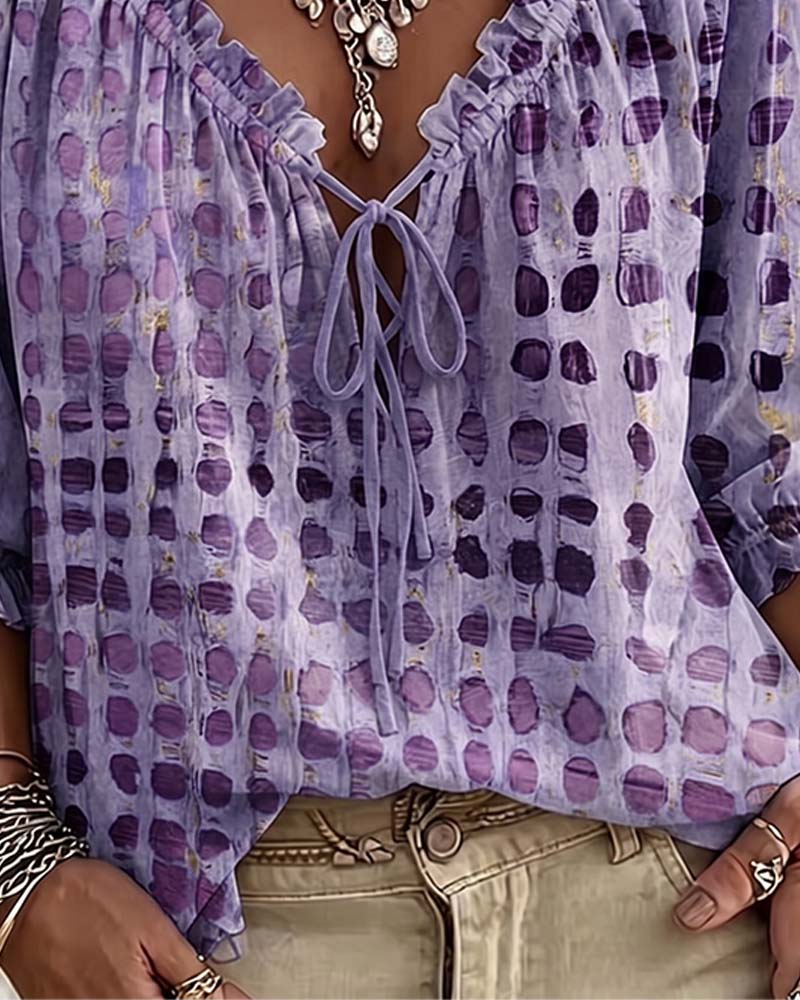 Polka Dot Blouse with Lacing