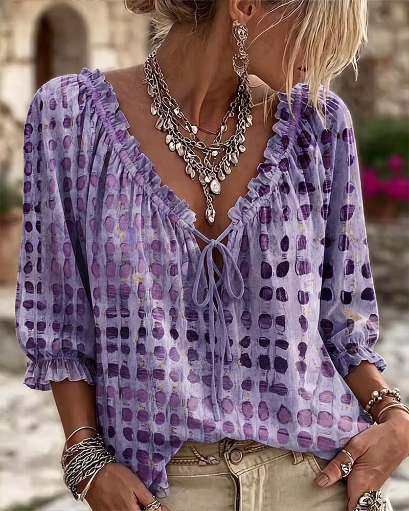Polka Dot Blouse with Lacing