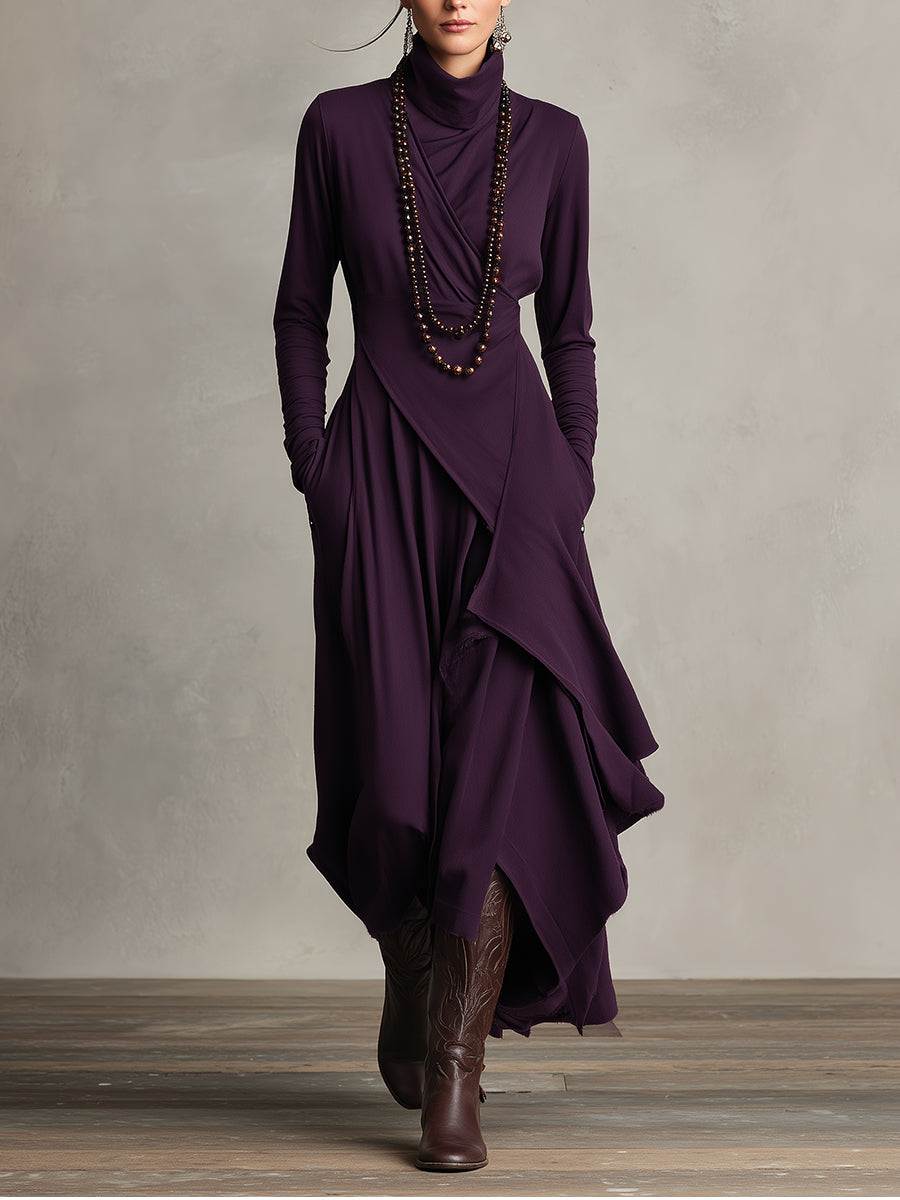 Natalia | Asymmetrical Knit Maxi Dress with Turtleneck