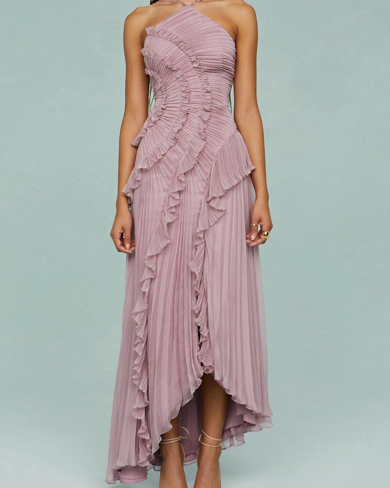 Ruth | Pleated Suspender Long Dress With Slits