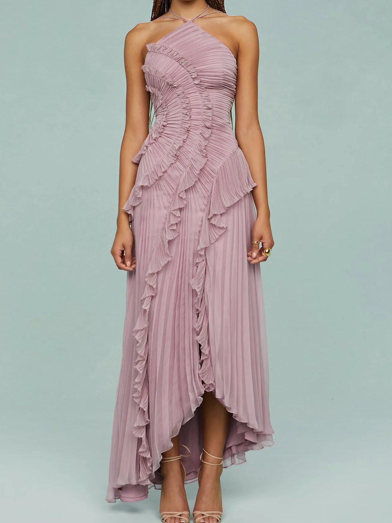 Ruth | Pleated Suspender Long Dress With Slits
