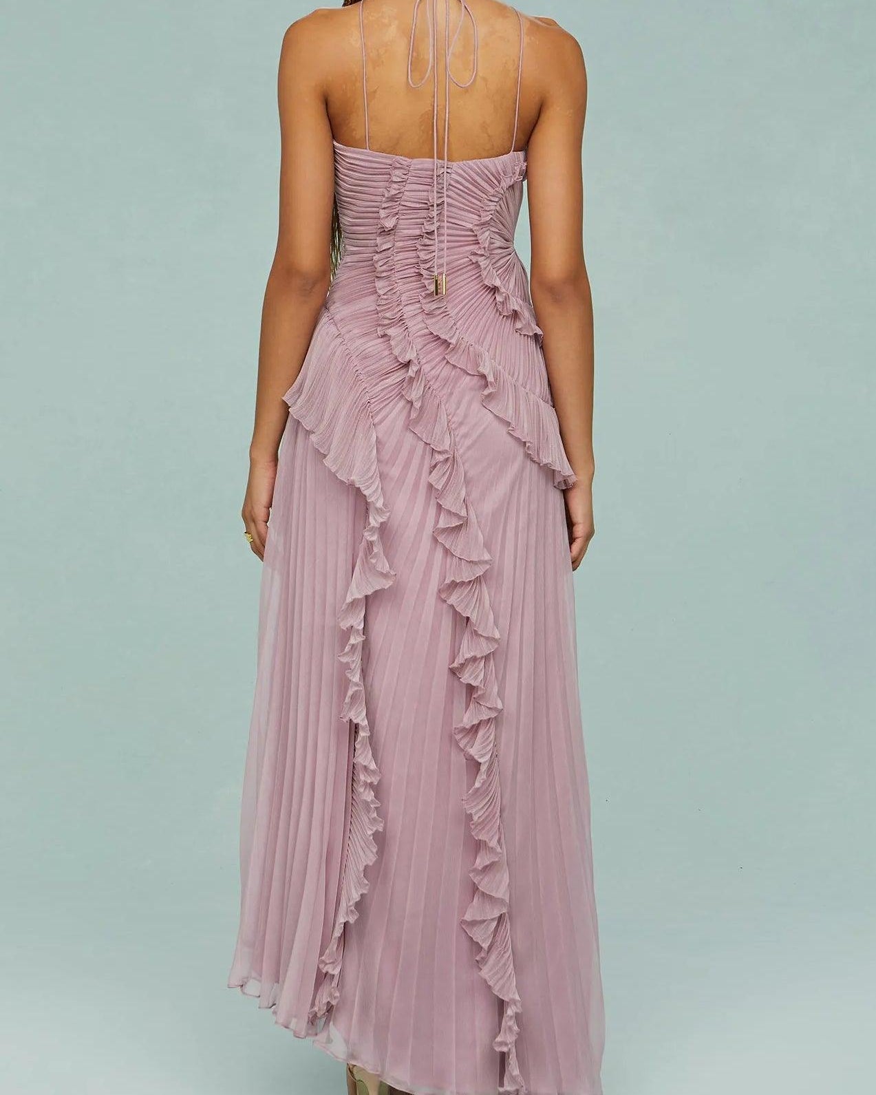 Ruth | Pleated Suspender Long Dress With Slits
