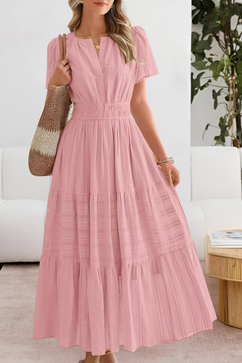 Chloe | Women's Boho Short Sleeve Smocked Midi Dress