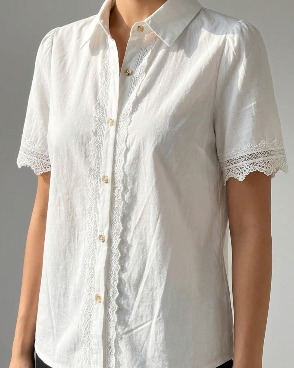Vintage-Inspired Lace Trim White Blouse