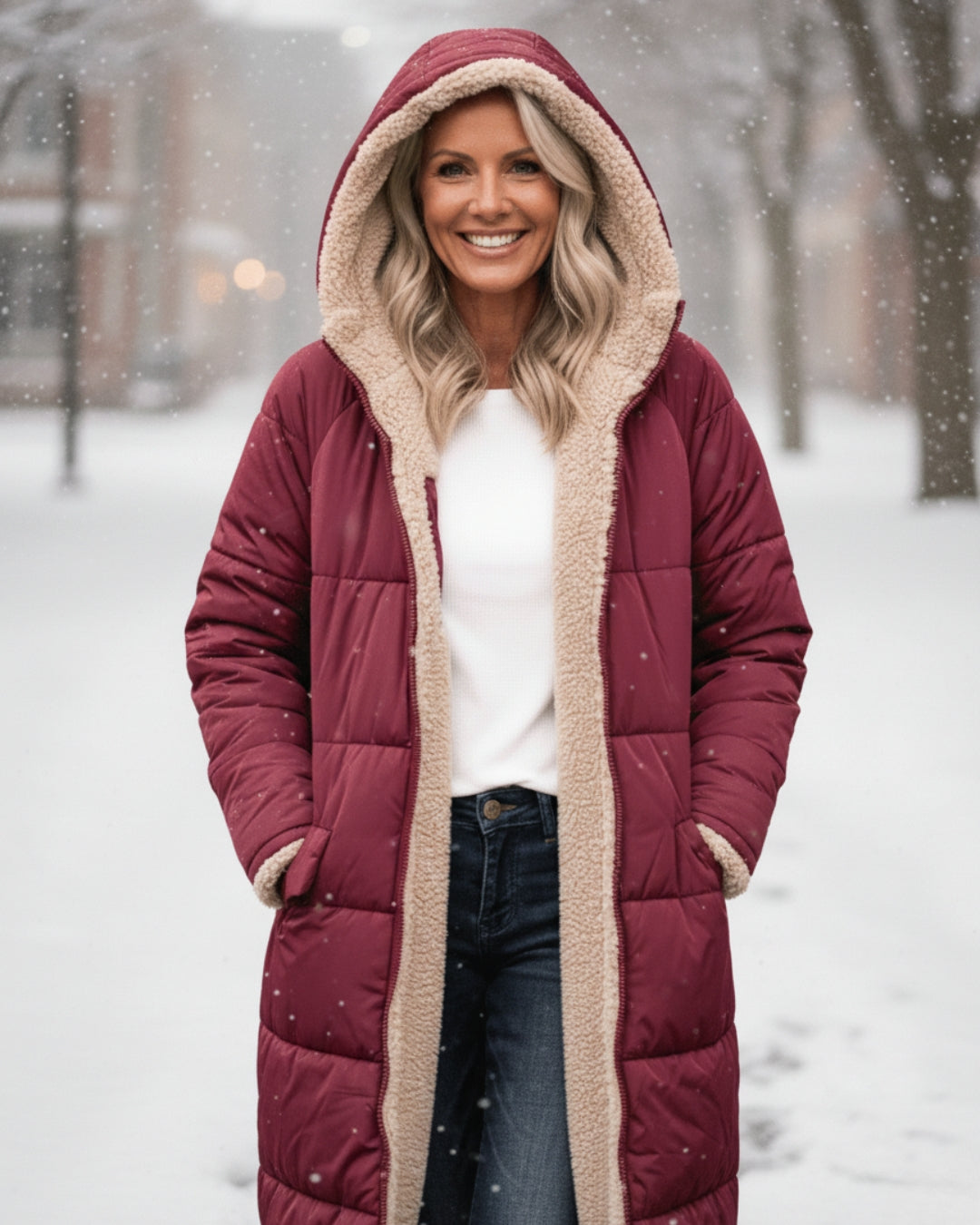 Women's Jacket | Long Quilted with Shearling and Collar