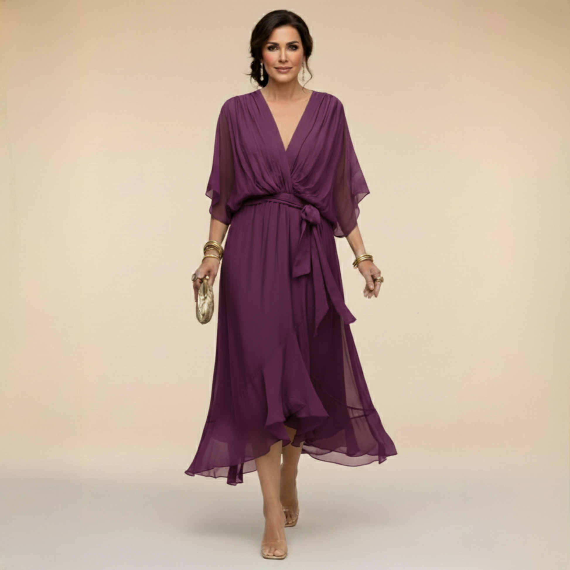 Monica - Chiffon Dress with V-Neck