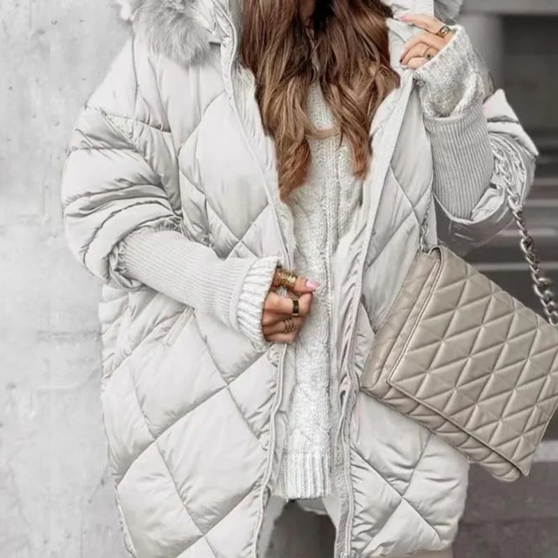 Women's Mid-Length Parka – Knitted Sleeves for Autumn and Winter, Comfortable Fit for Cold Days