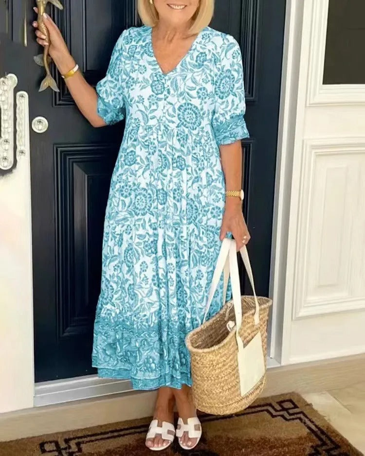 Meredith™ | Boho Style Dress with V-Neck
