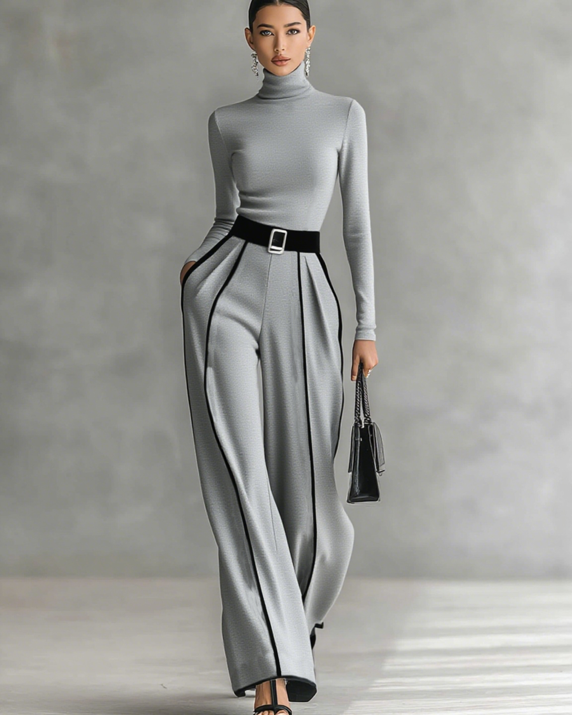 Women's Pants | Wide High-Waisted Pants with a Belt