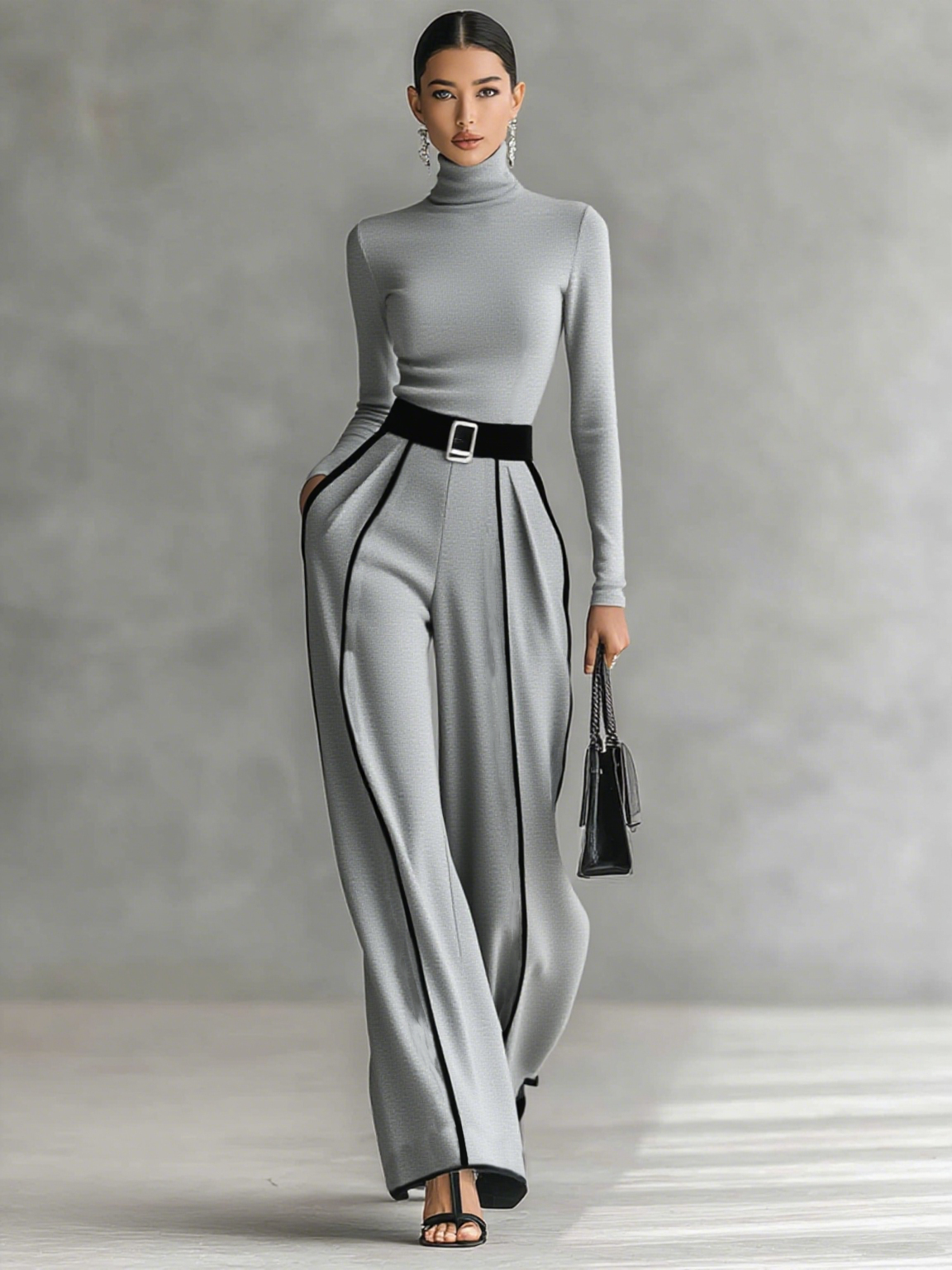 Women's Pants | Wide High-Waisted Pants with a Belt