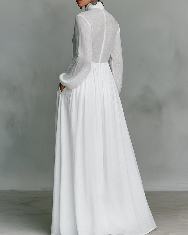 Minimalist Maxi Dress Made of Cotton and Linen with Buttons