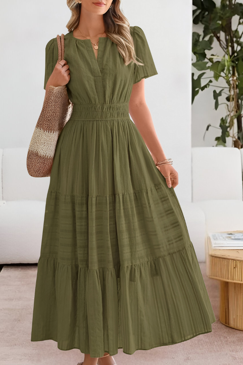 Chloe | Women's Boho Short Sleeve Smocked Midi Dress