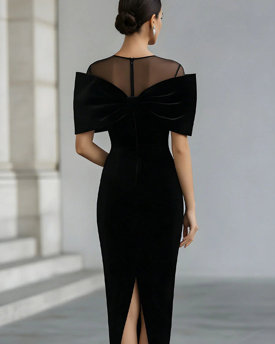 Elegant Midi Dress for Women | with Bow and Tulle