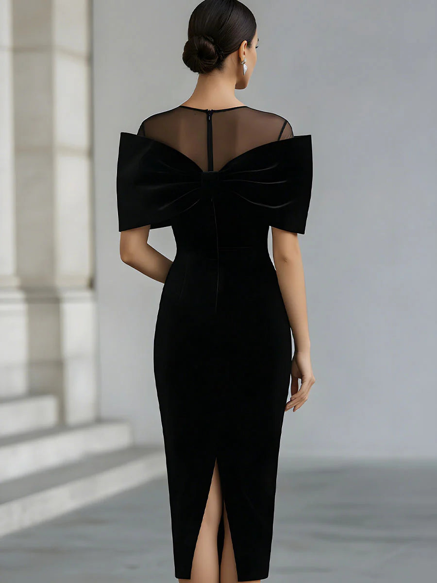 Elegant Midi Dress for Women | with Bow and Tulle
