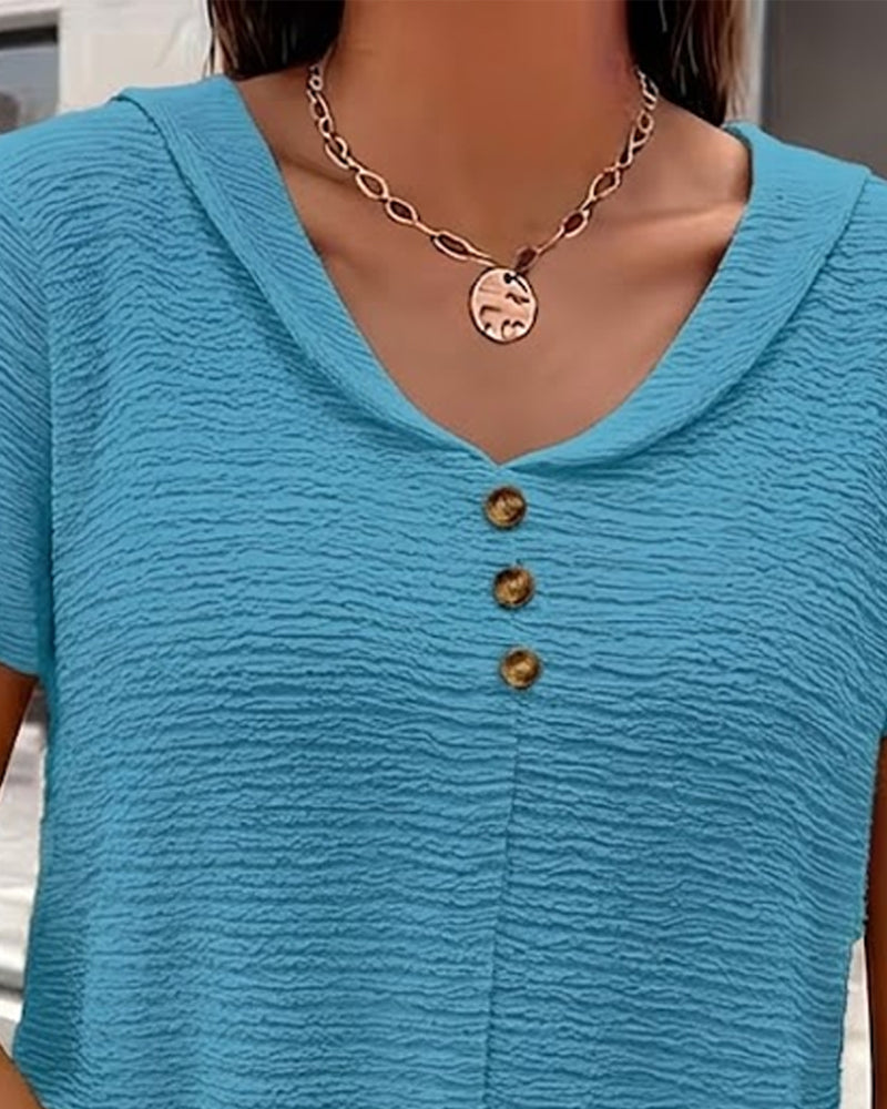 T-shirt Peter Pan Collar Three Buttons