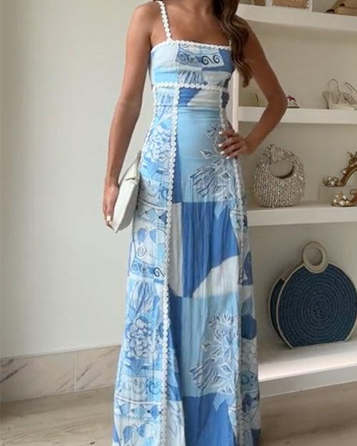 Eleonore | Strap Bow Back Printed Maxi Dress