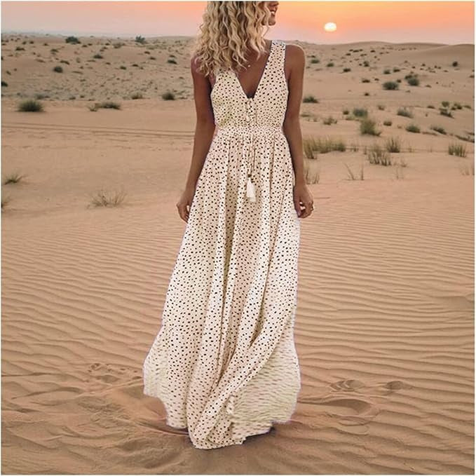 Hannah | Women's Boho Sleeveless V Neck Maxi Dress