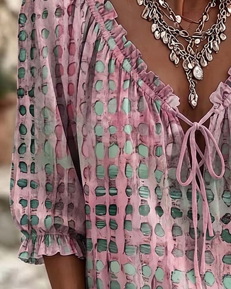 Polka Dot Blouse with Lacing