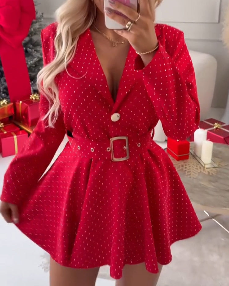 Women's dress with flaps and crystals with a belt