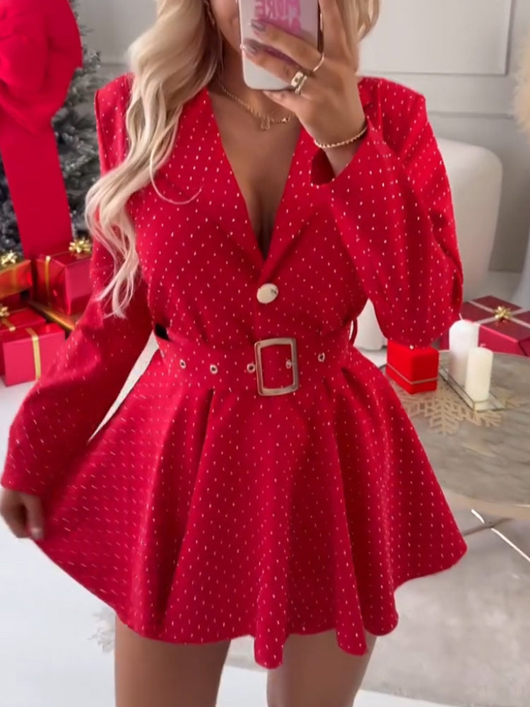 Women's dress with flaps and crystals with a belt