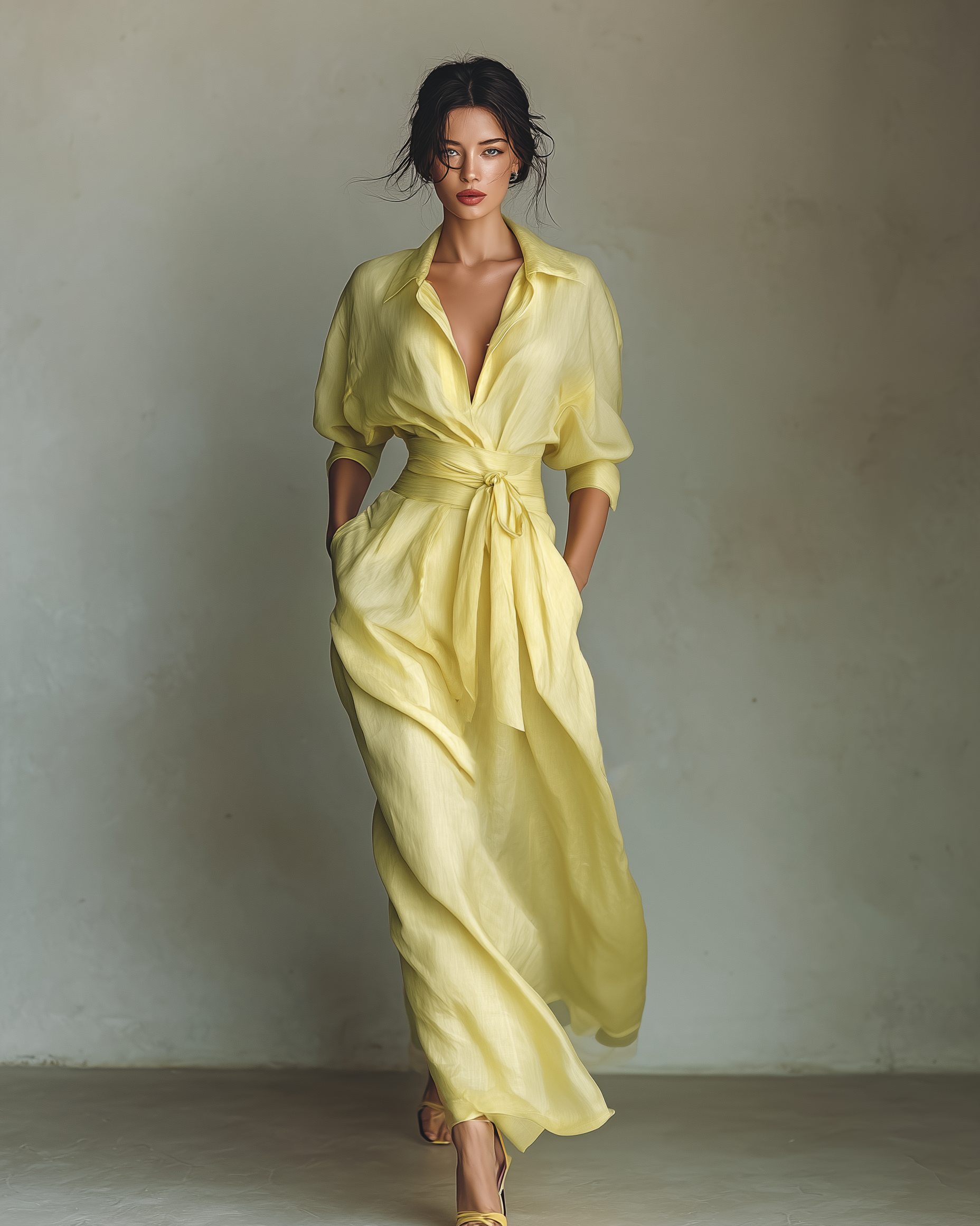 Lily™ | Lemon Tie-Belt Maxi Shirt Dress
