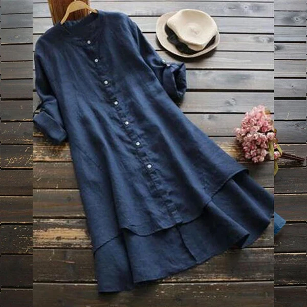 Women’s Casual Button-Front Layered Midi Dress