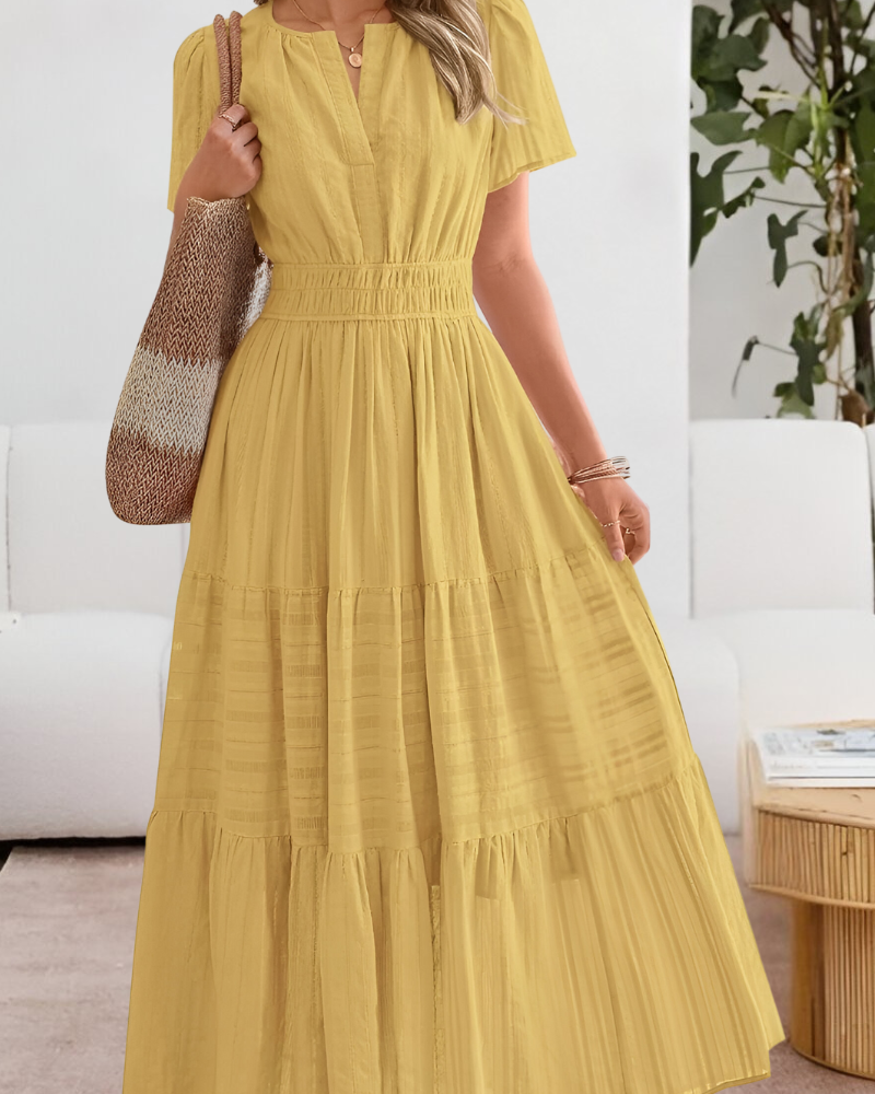 Chloe | Women's Boho Short Sleeve Smocked Midi Dress