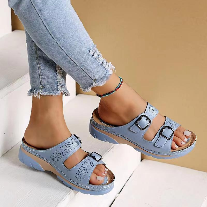 Women’s Comfortable Double Buckle Slide Sandals