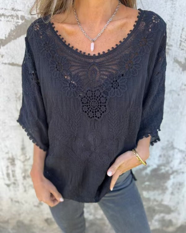 Elize | Embroidered Neckline Top