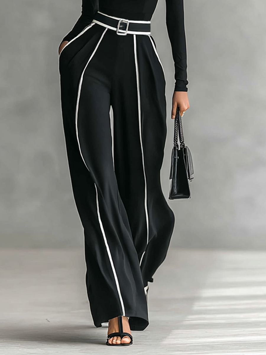 Women's Pants | Wide High-Waisted Pants with a Belt