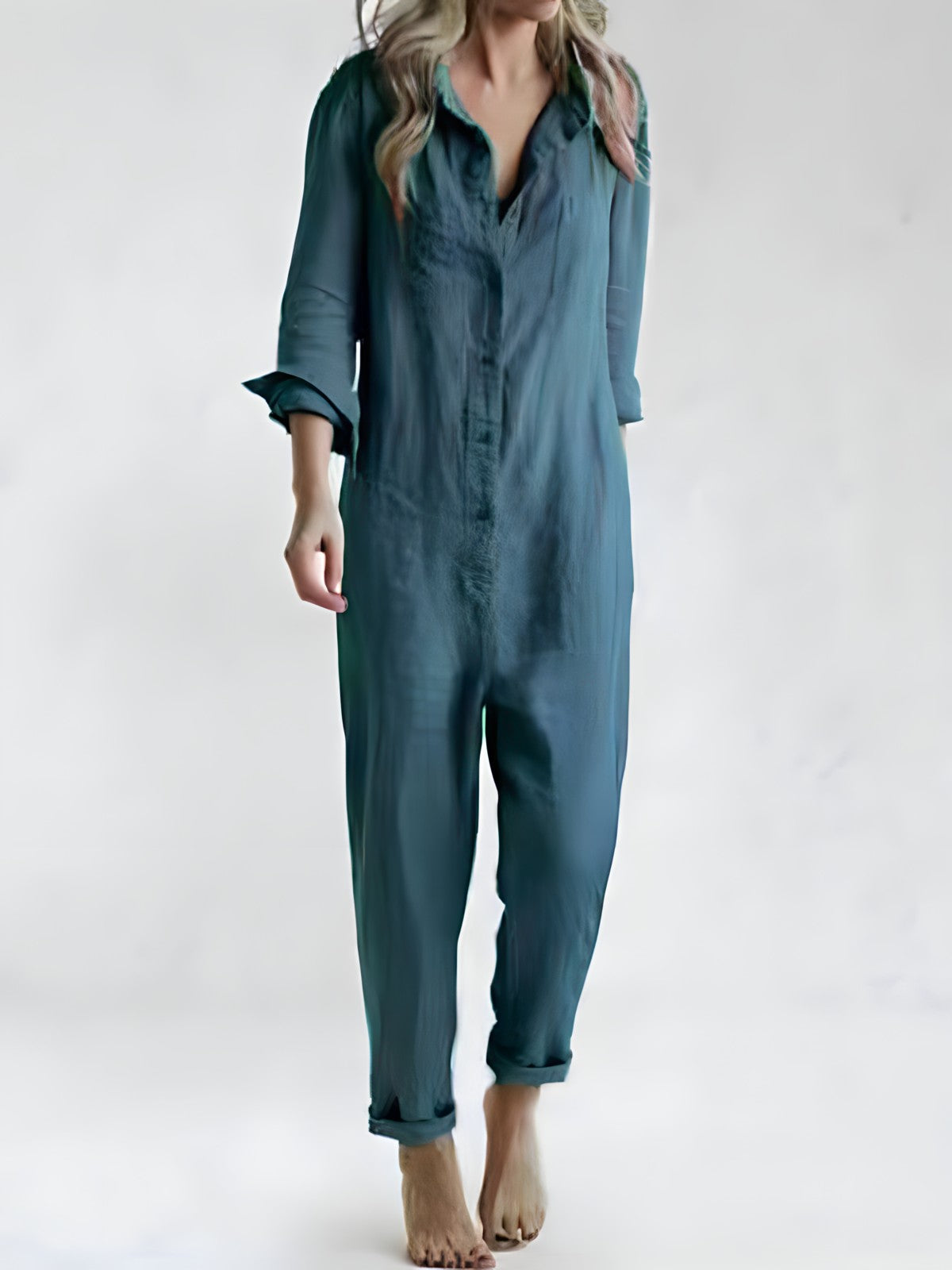 Women’s Button-Up Long Sleeve Jumpsuit with Relaxed Fit