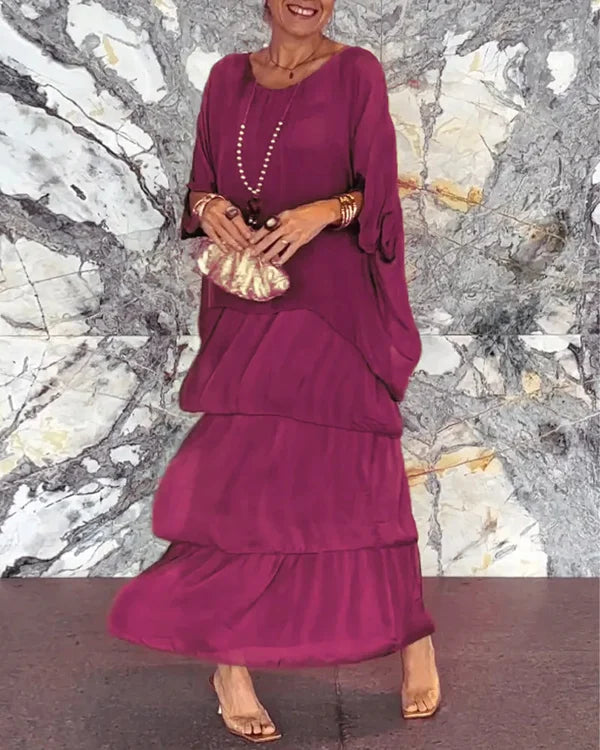 Women's Loose-Fitting Maxi Dress with Layered Hem