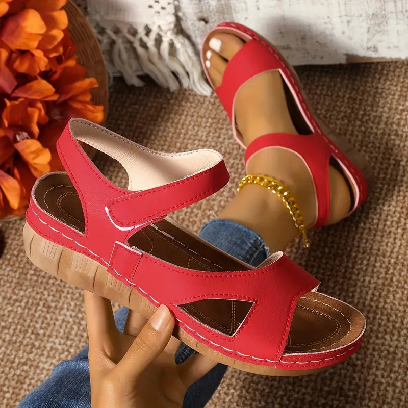 Women's sandals with straps fastened with Velcro and open toes