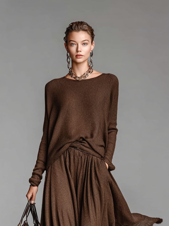 Women’s Sweater and Skirt Set with Round Neckline