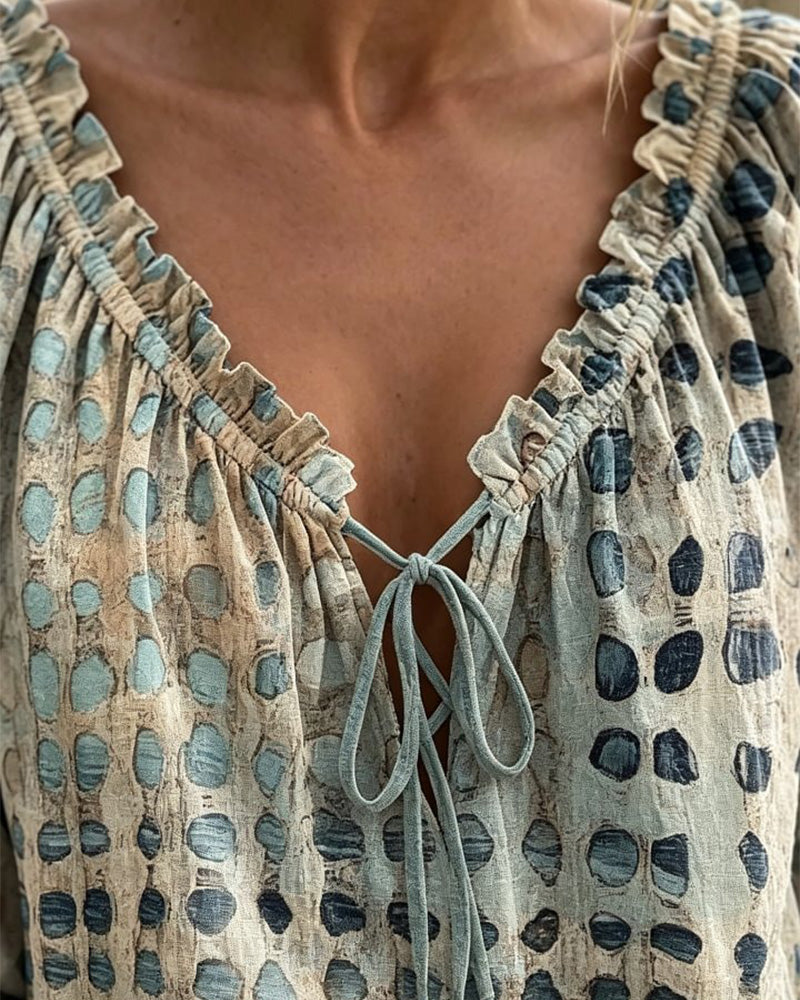 Polka Dot Blouse with Lacing