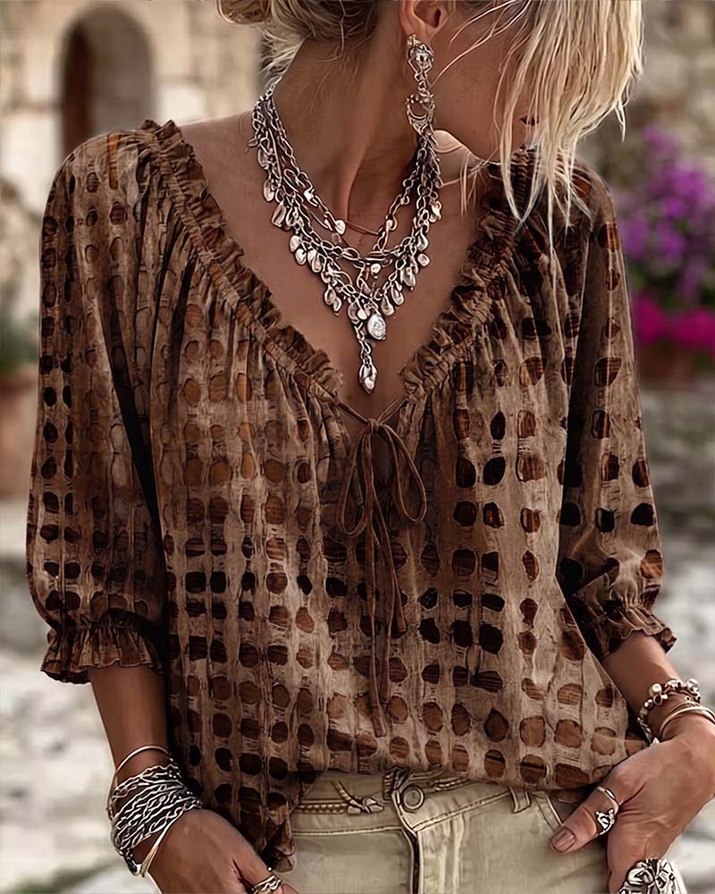 Polka Dot Blouse with Lacing