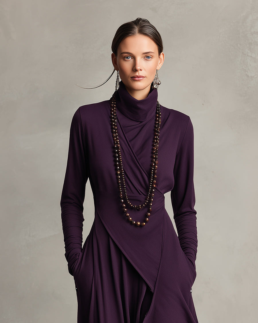 Natalia | Asymmetrical Knit Maxi Dress with Turtleneck