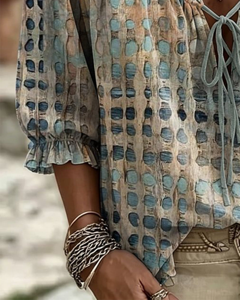Polka Dot Blouse with Lacing