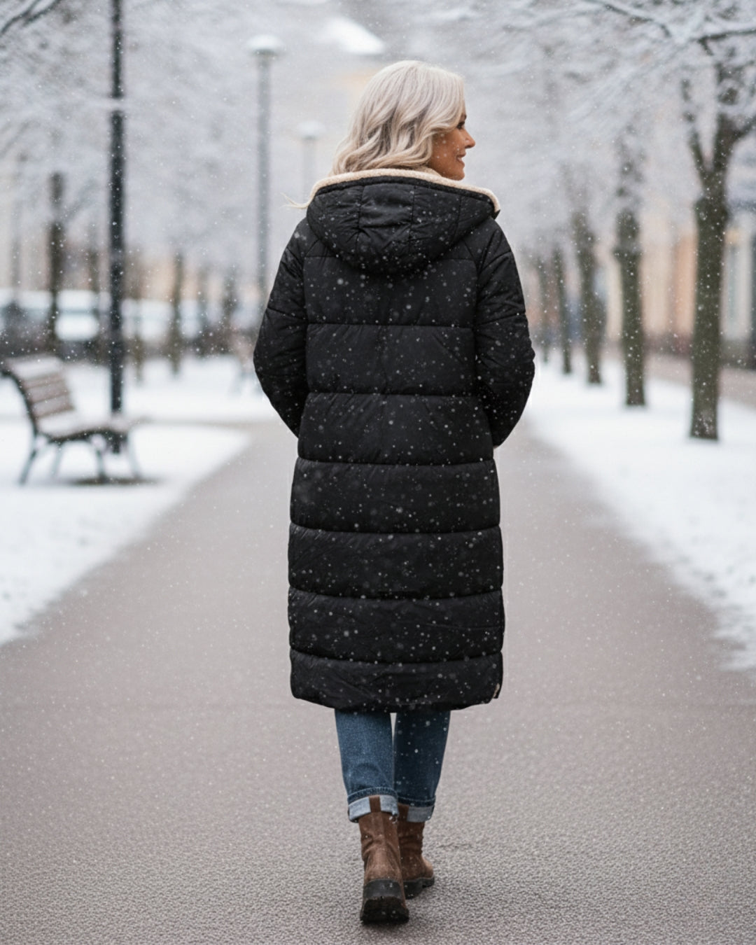 Women's Jacket | Long Quilted with Shearling and Collar