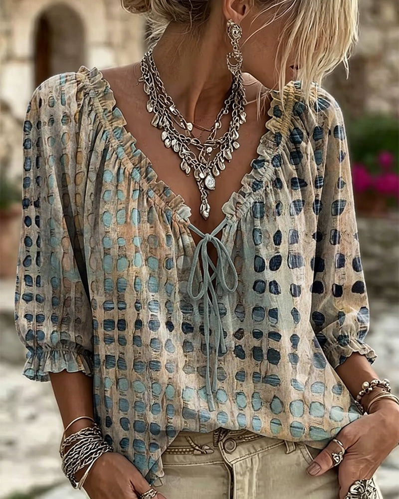 Polka Dot Blouse with Lacing