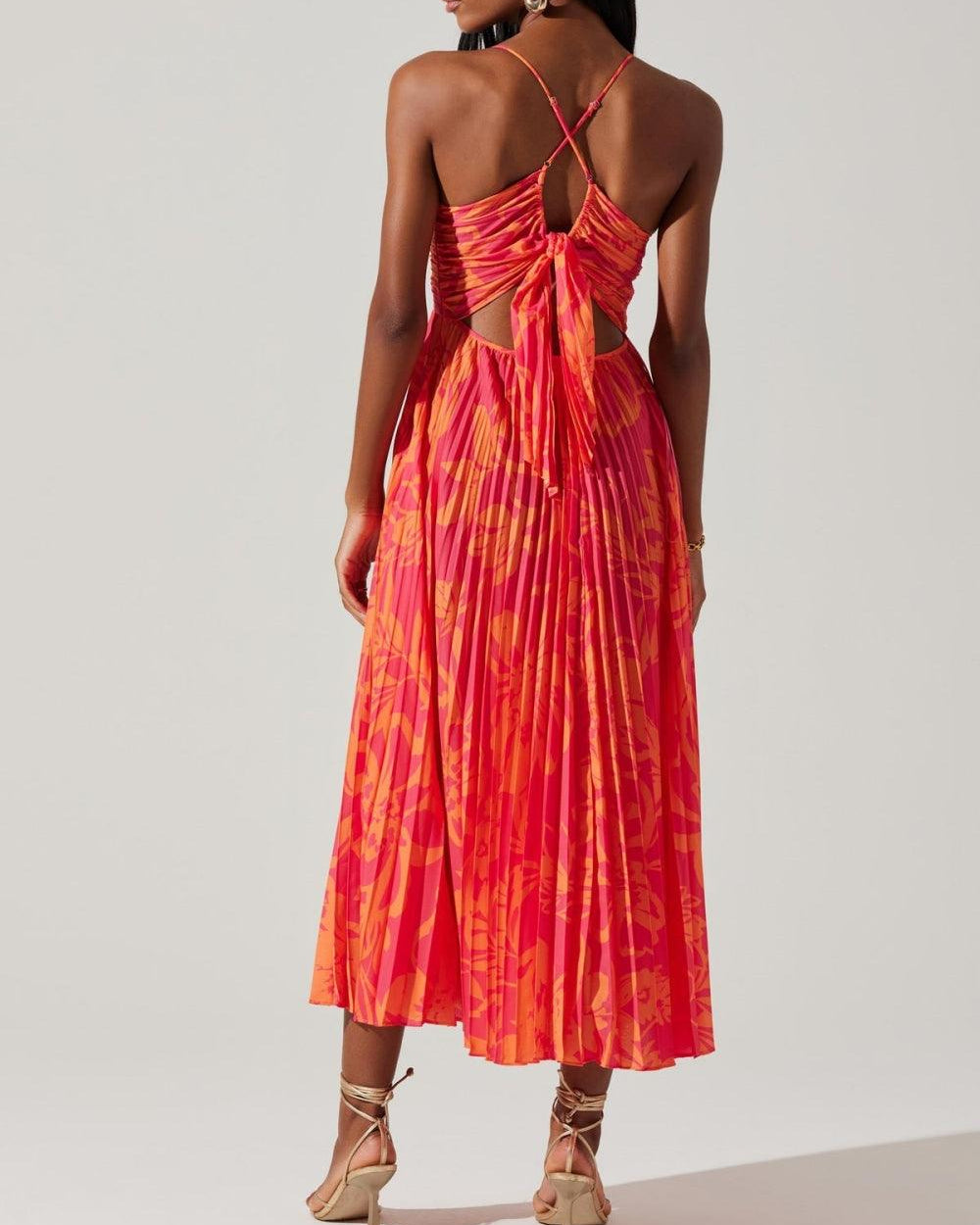 Heather | Coastal Chic Elegant Floral Print Pleats Midi Dress